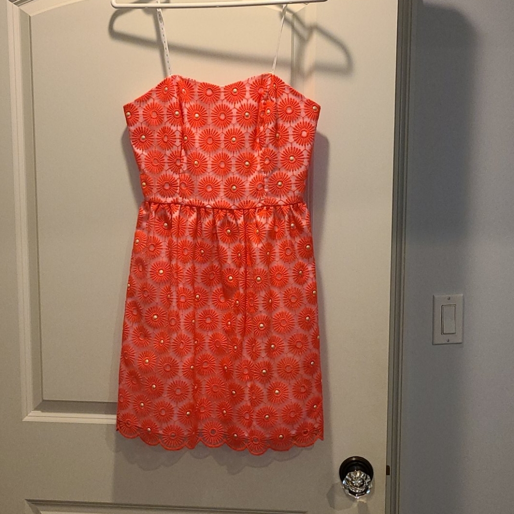 LILLY PULITZER SIZE 4 HOT PINK MINI W/ CREAM PEARL